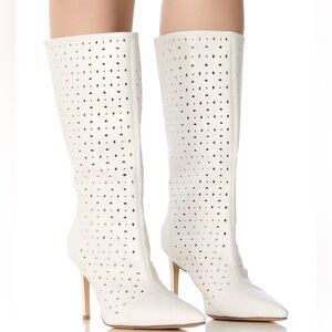 AZALEA WANG White Vegan Leather Laser Cut Booties